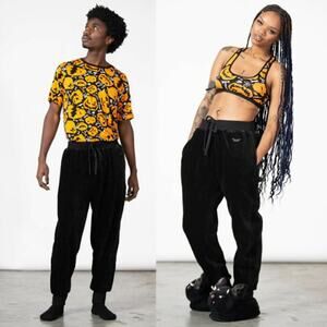 Killstar Night Sprawl Baggy Trousers Joggers Unisex Size S Black Ribbed Velour E